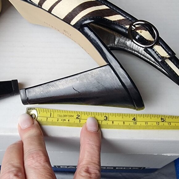 VTG Anne Klein Pony Hair Leather Zebra Print Slingback Peep Toe Heels Size 7.5 - Picture 15 of 15